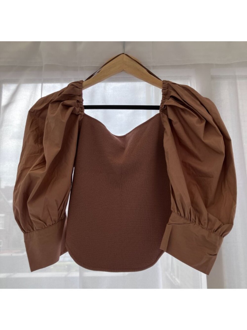 Zara Womens Poplin Puff Sleeve Nylon Corset Crop Top Size Small Brown SP NWT - Picture 11 of 12